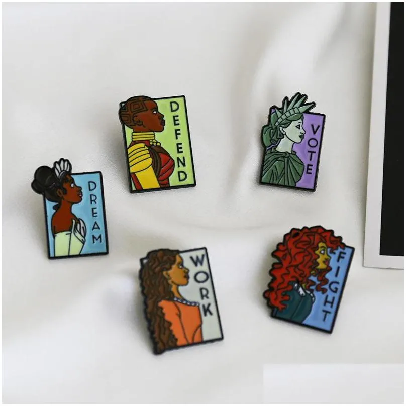 female characters brooches set 8pcs letter ginsberg statue of liberty decoration enamel paint badges lapel pin denim shirt fashion jewelry gift bag hat