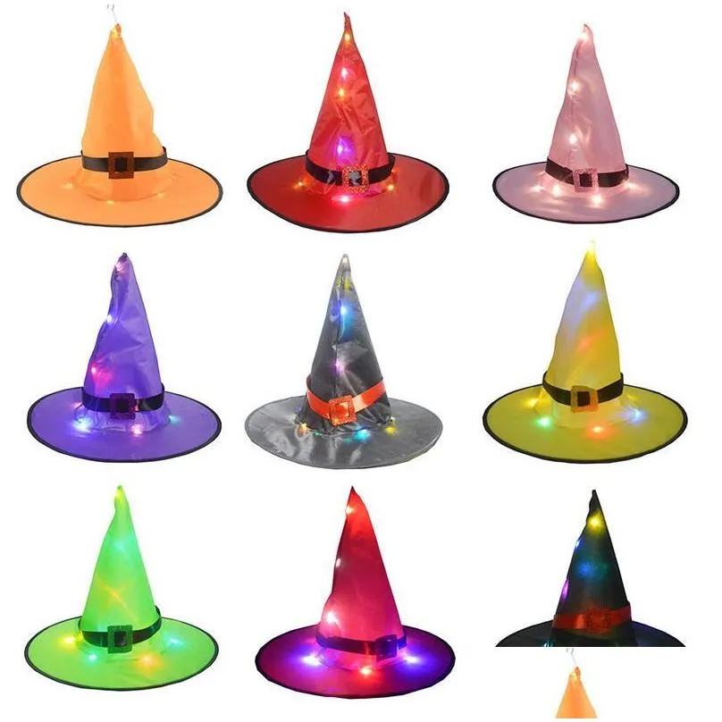 halloween decoration witch hats led lights cap halloween costume props outdoor tree hanging ornament home glow party decor cosplay