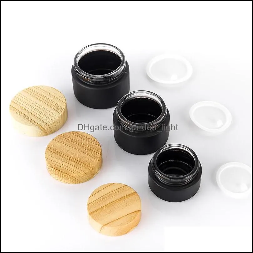 5g 10g 15g 20g 30g 50g amber black glass cosmetic jar cream bottle lip makeup containers frosted jars with woodgrain lids contianer