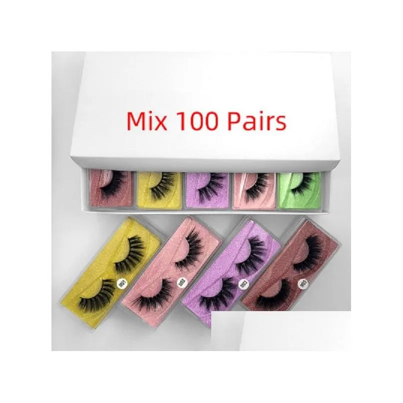 eye lash false eyelashes eyelash extension 100 pairs a lot color bottom card 3d mink eyelash natural long fake hand made makeup m1m10