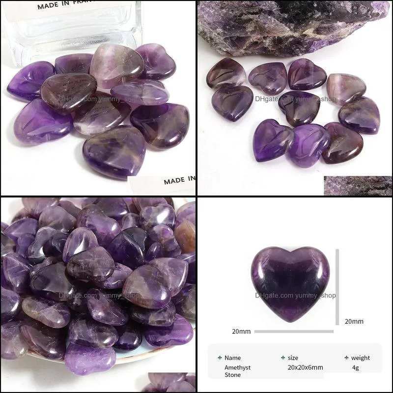 natural crystal stone ornaments carved 20x6mm heart amethyst chakra reiki healing quartz mineral tumbled gemstones hand home decor