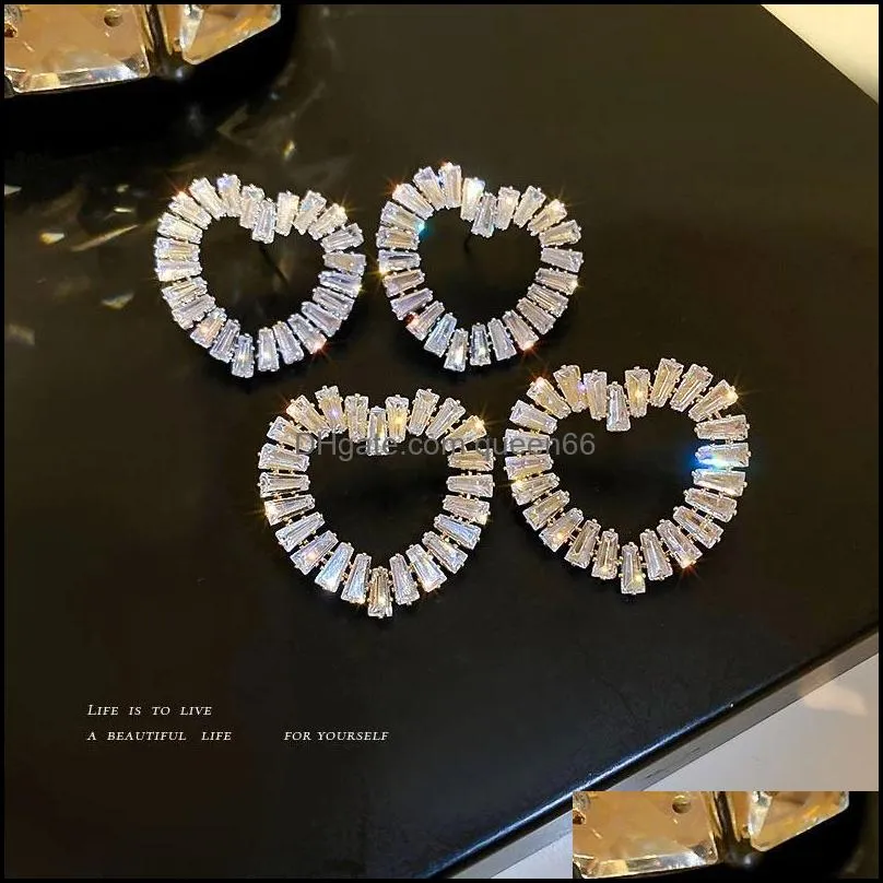 2021 fashion luxury heart crystal earrings for women bijoux geometric rhinestones earrings statement jewelry gifts