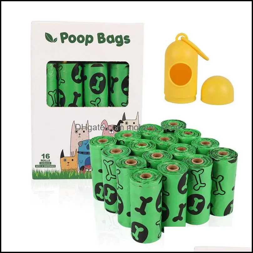 16 roll/set degradable dog poop bag with 1 dispenser outdoor puppy cat garbage bags rra12498