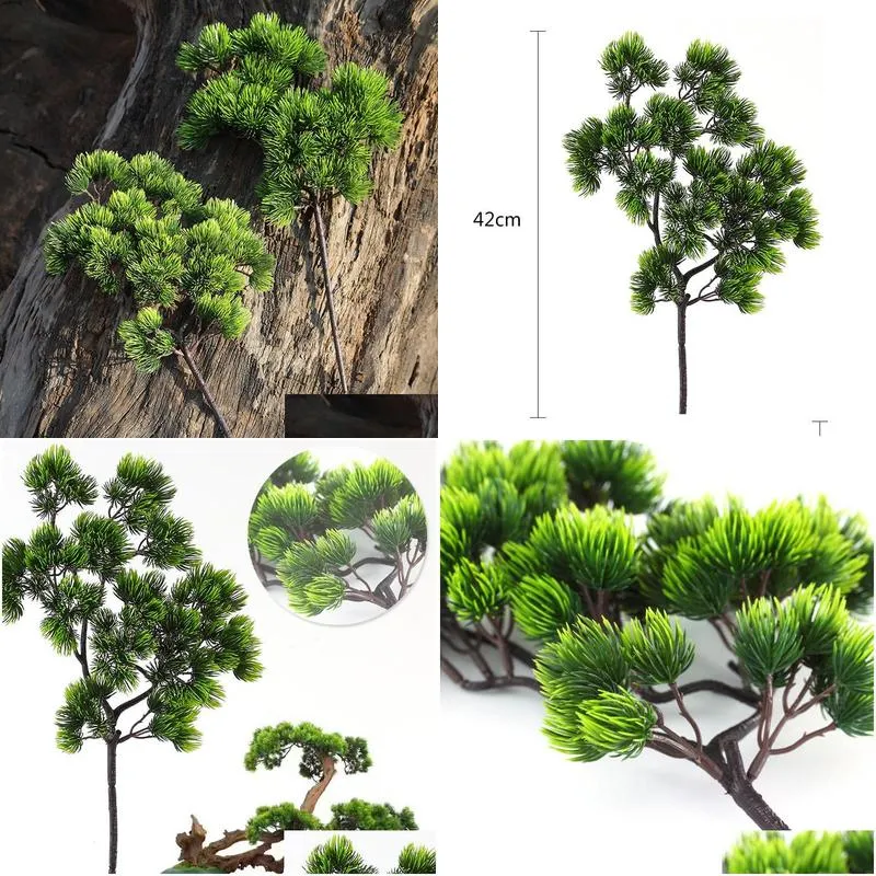 decorative flowers wreaths 42cm pine branch plastic artificial green plants fake pine branches for home office deor decorative plant