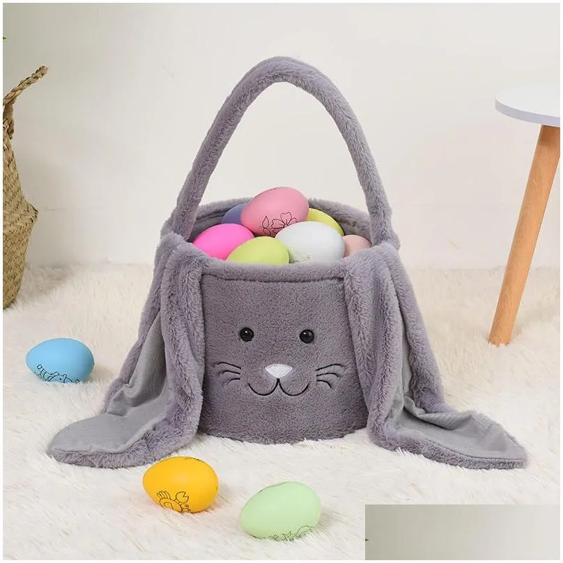 party favor handbag fuzzy long ears easter rabbit bucket plush furry bunny gift bags easter basket 0103