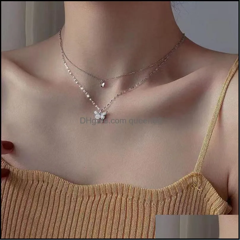 pendant necklaces dainty butterfly necklace for women punk silver color layered chain korean cute choker fashion jewelry 2022pendant