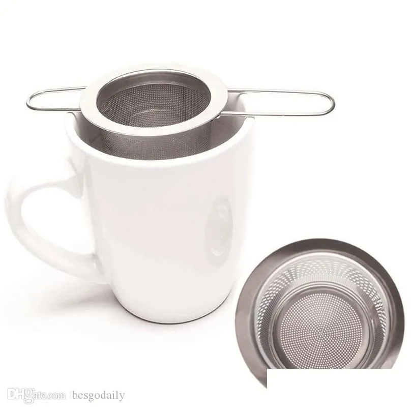 folding double handles tea infuser with lid stainless steel fine mesh coffee filter teapot cup hanging loose leaf tea strainer dbc