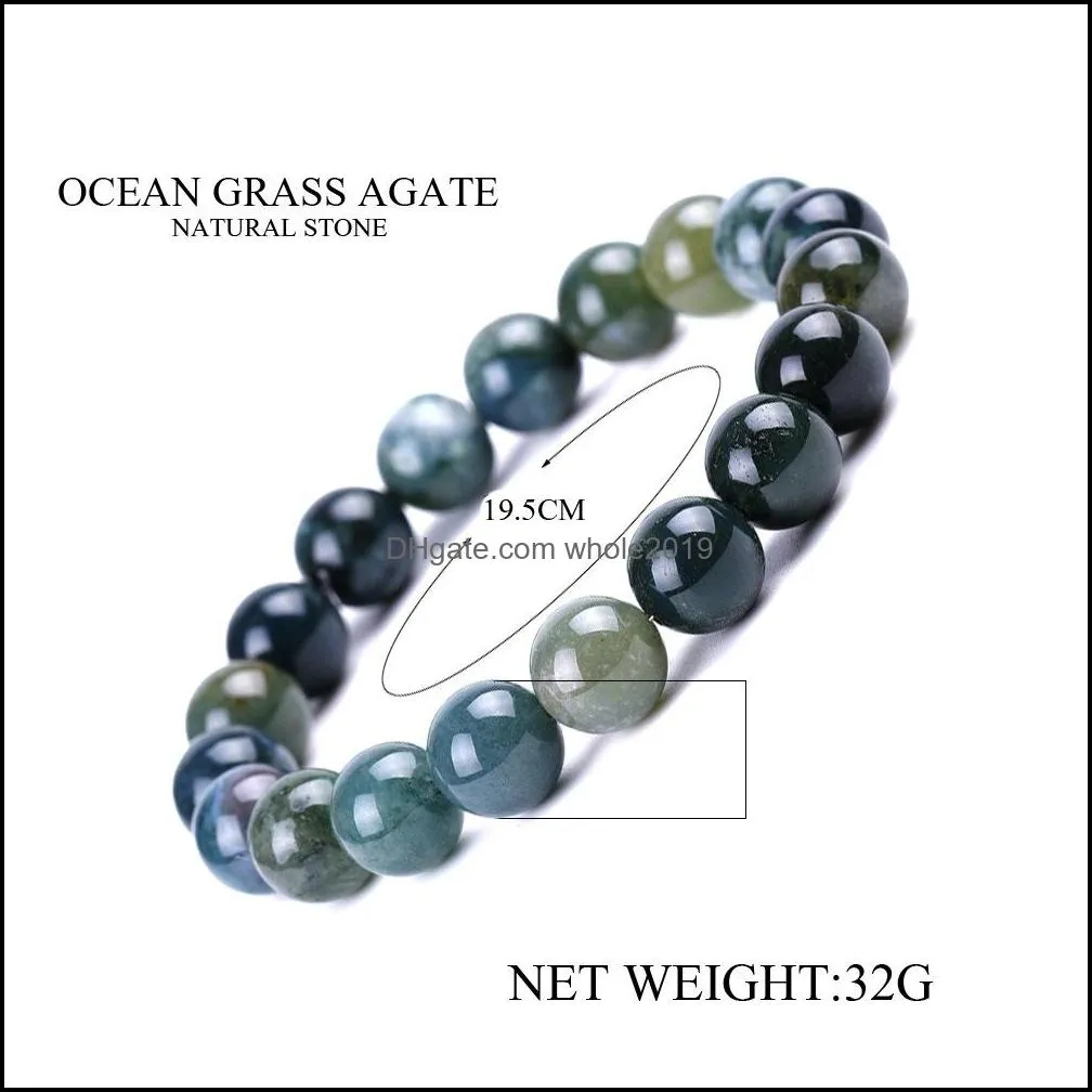 6mm 8mm 10mm india grass agate stone beaded strand bracelet balance yoga friendships jewelry for women men