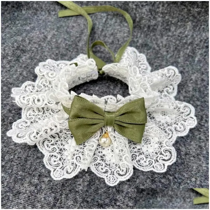 dog collars cute lace pet collar ribbon bowknot cat neckerchief with pearl pendant puppy kitten bib necklace neckwraps supplies