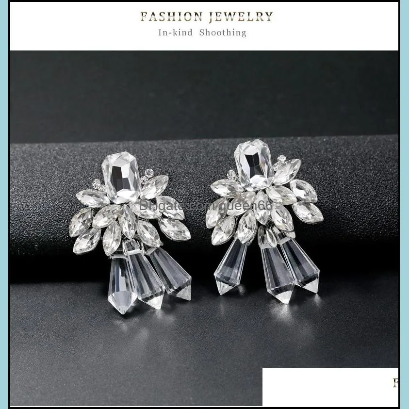fashion crystal flower leaf wedding dangle earring for elegant women bridal jewelry accessories gift