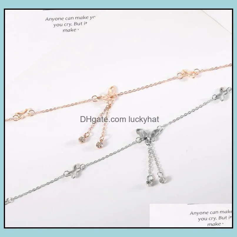 hot temperament butterfly single drill tassel anklets for girl women korean fashion accessories wholesale