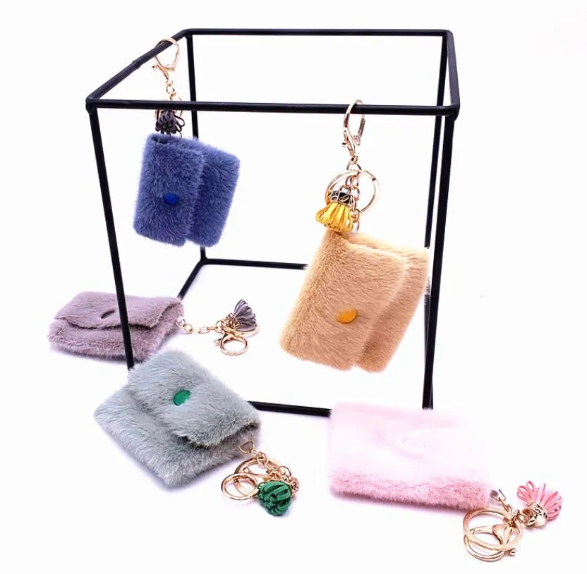 pom pom keychain cute purse bag charm key ring plush wallet keychains for women car pendant fashion accessories party gift 7 styles