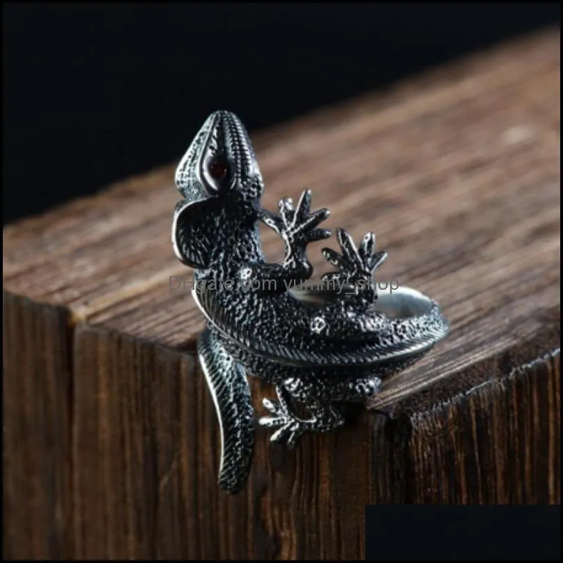 trendy personalized adjustable vintage lizard ring men cute cabrite gecko chameleon anole rings women animal jewellery gift punk1 618