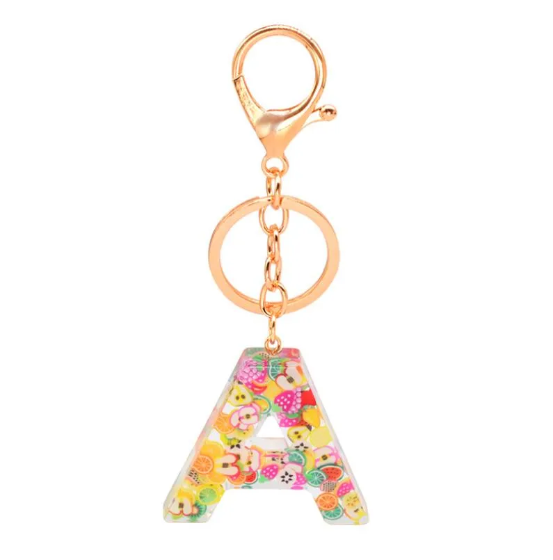 fashion letter car key chains for women men 26 initial alphabets pendant cute keyrings ring holder fruit resin acrylic keychains