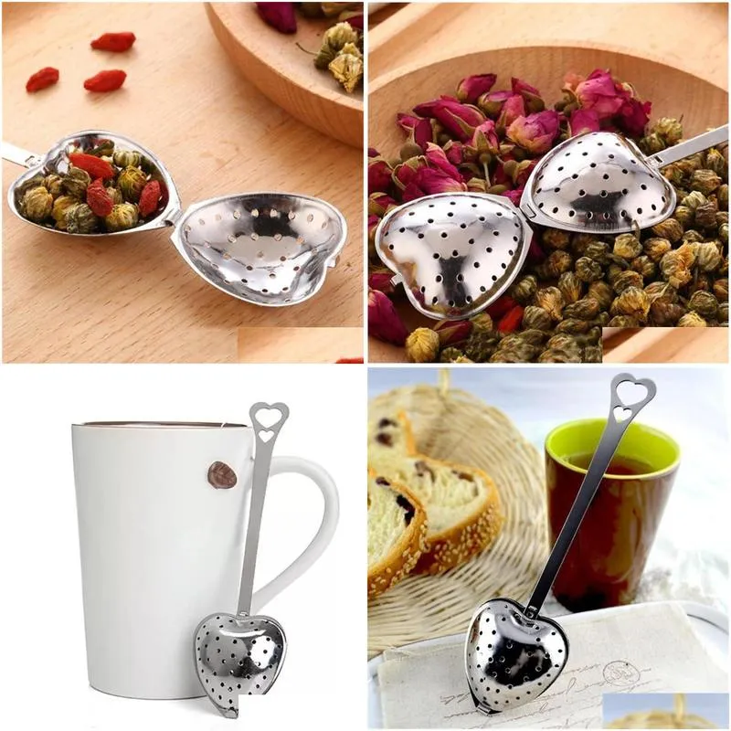 stock heart shaped tea infuser mesh ball stainless strainer herbal locking tea infuser spoon strainer steeper handle shower table tool