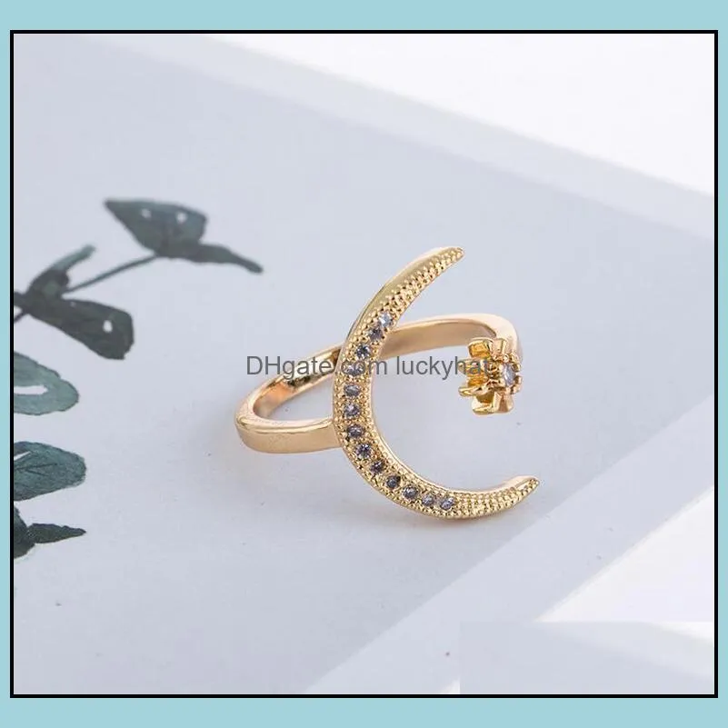 fashion moon and star finger rings creative opening ring god silver for engagement gift