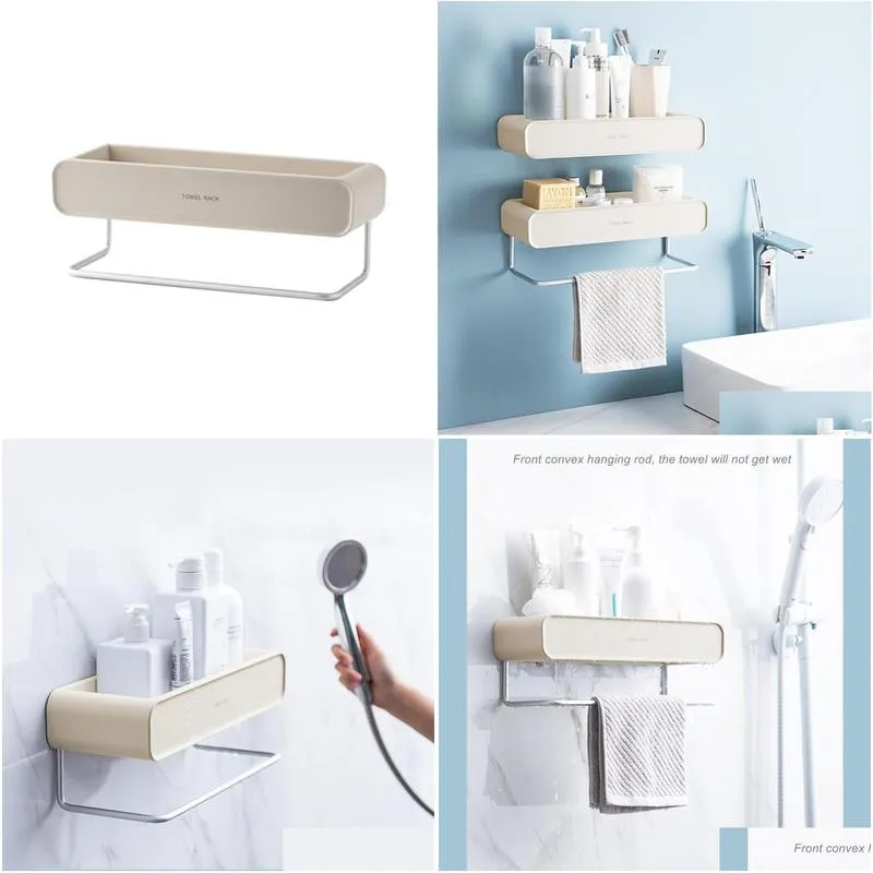 storage boxes bins multifunctional wallmounted cosmetic shelf rack holder organizer for bathroom no drill towel hanger hook bar