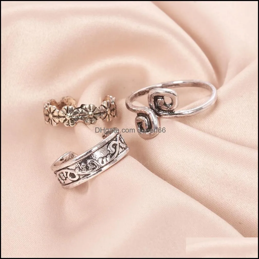 3pcs set retro carved hollow star moon toe band rings bohemia adjustable opening finger ring for women boho beach foot summer jewelry