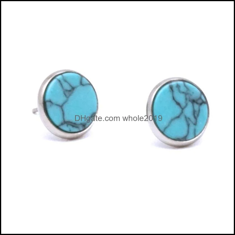 stainless steel studs silver imitated white turquoise kallaite resin stone stud geometric earrings jewelry for women