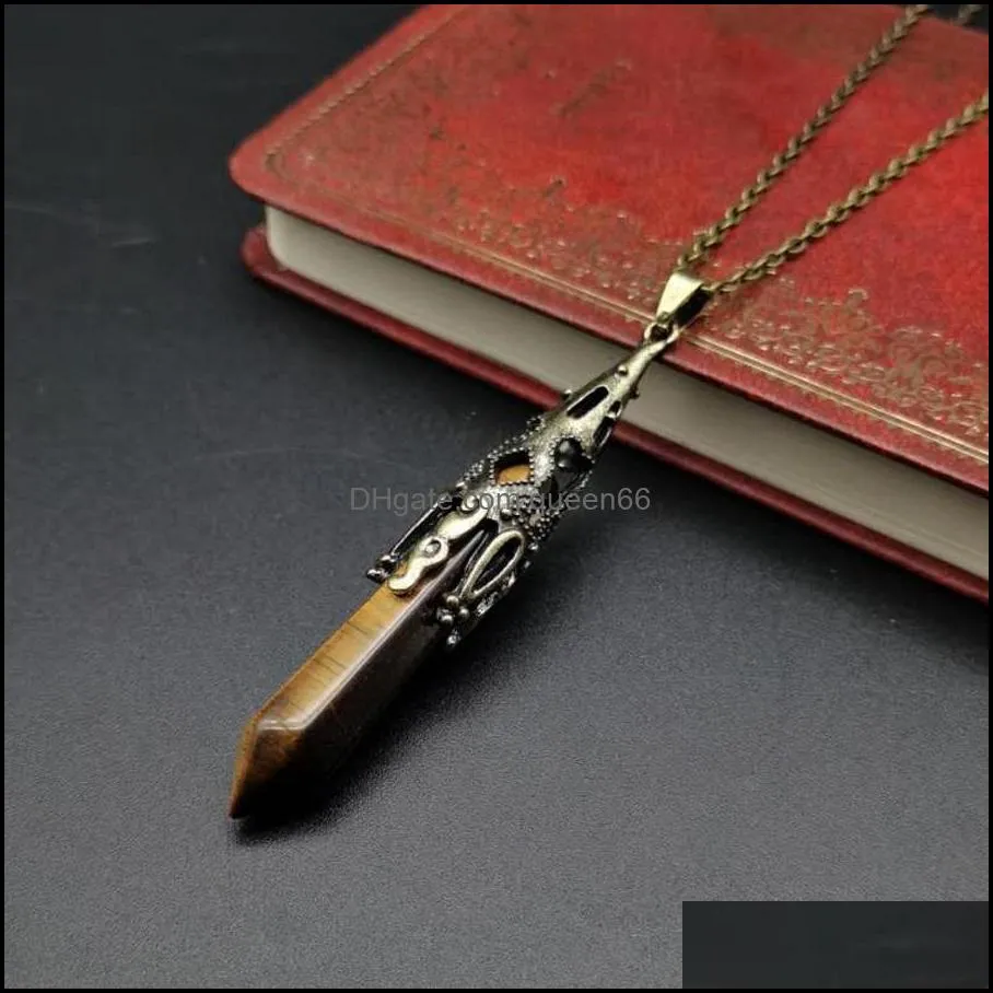 natural crystal pendulums hexagonal prism crystal agate stone necklace pendulum decorate maya ethnic characteristic bullet cone