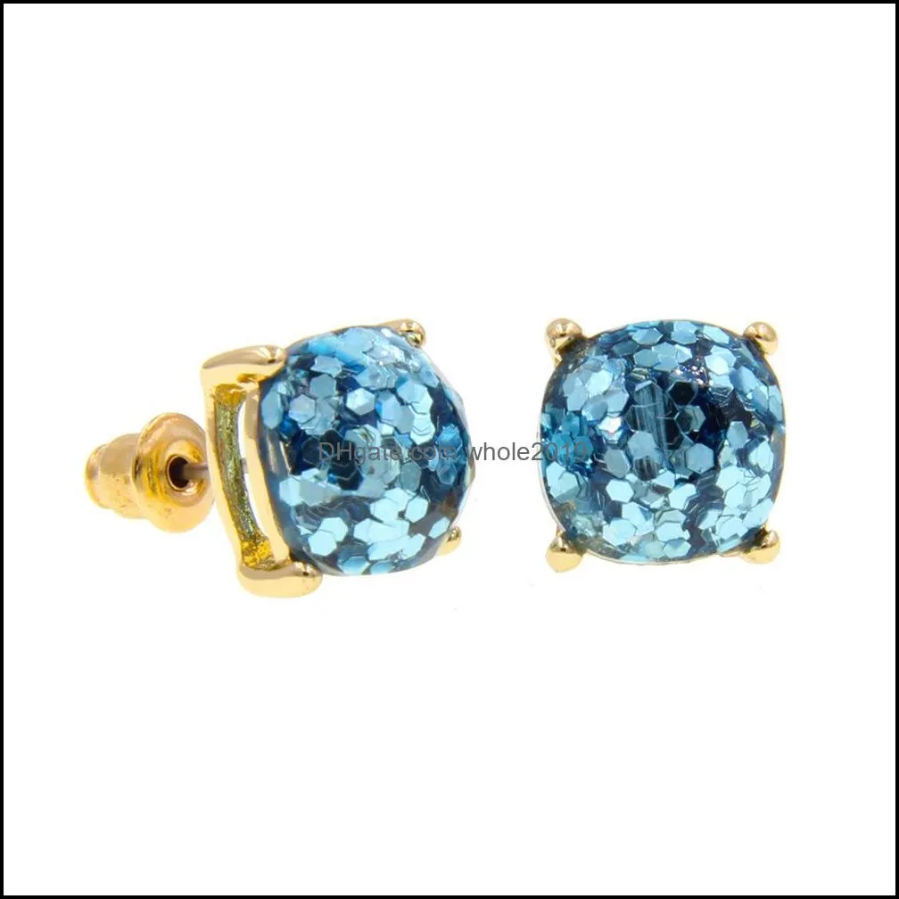 square glitter sequins stud earrings women rainbow opal gold plated earring designer brand jewelry for female