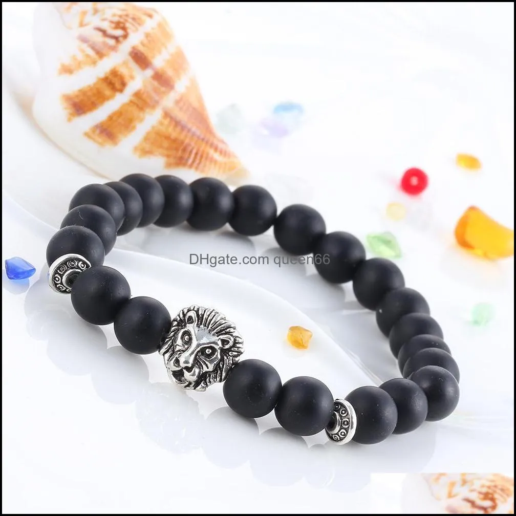 charms bracelets for men plated buddha leo  head bracelet black lava natural stone beaded bracelets