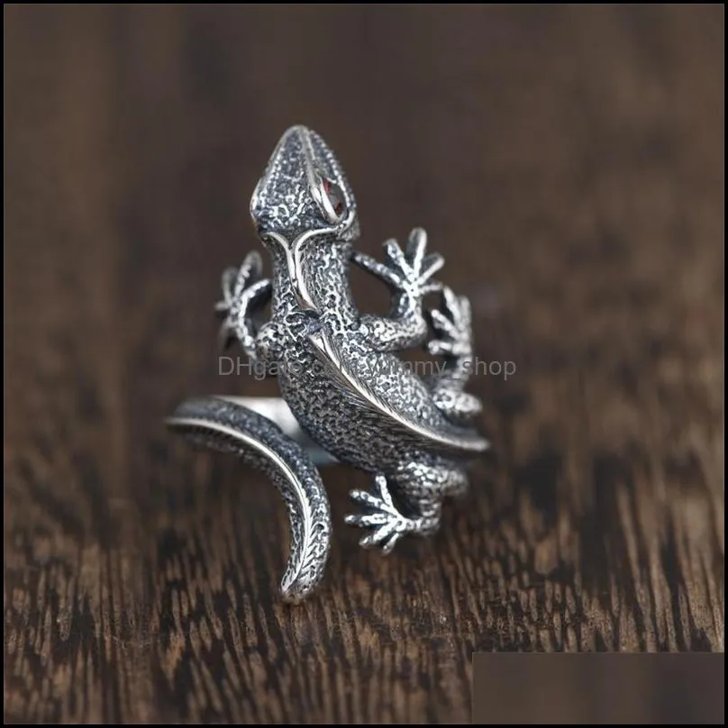 trendy personalized adjustable vintage lizard ring men cute cabrite gecko chameleon anole rings women animal jewellery gift punk1 618