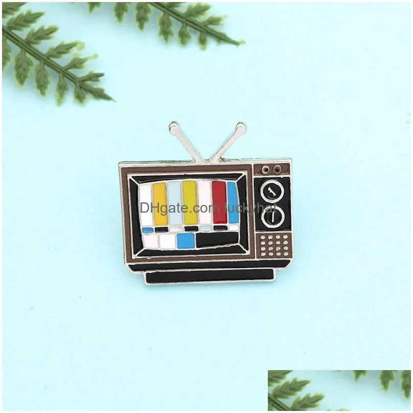 cartoon tv set shaped brooch pins enamel funny metal brooches for girls gift jewelry button collar badges bag clothes denim shirt pin