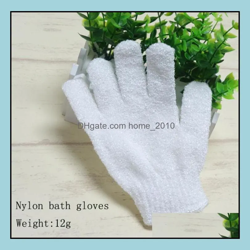 white nylon body cleaning shower gloves exfoliating bath glove five fingers bath gloves bathroom supplies 1pcs sn811