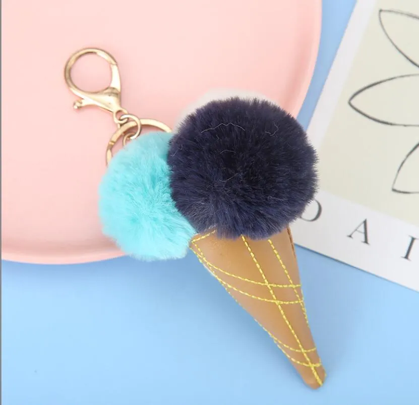 creative ice cream keychain cute cartoon keychains plush bags hang cone car key chain ring bags pendant jewelry gifts