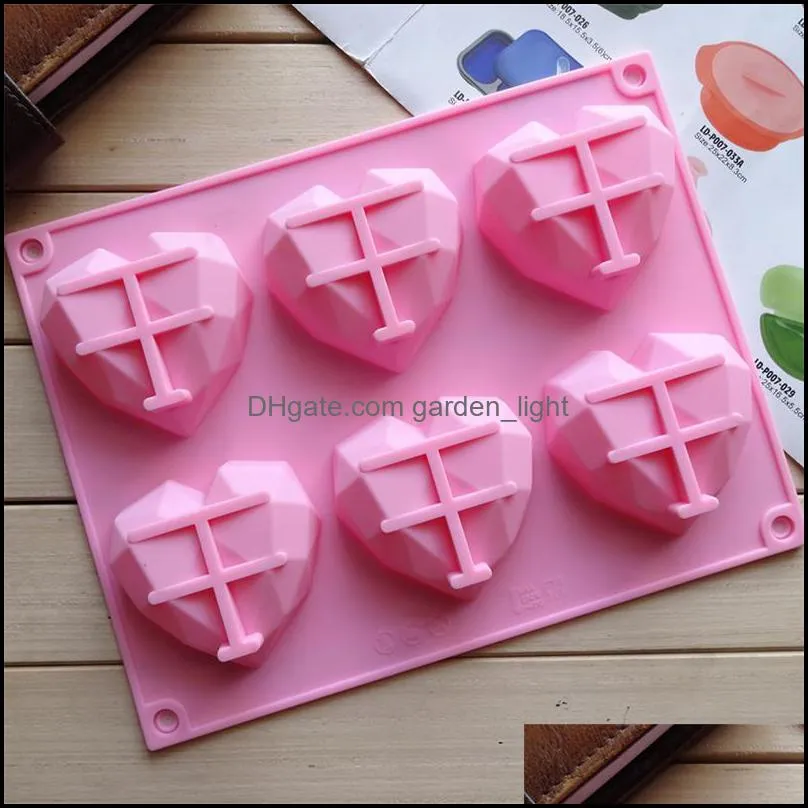 6 cavity diamond love heart silicone mould cake decorating tools love heart cake mold bakeware form for soap mousse pastry tools