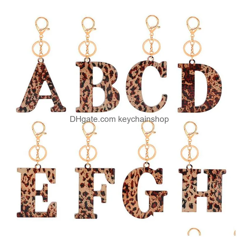 leopard print keychains az initial acetate pendant key chain ring cute car alphabet resin keyring holder charm bag couple gifts