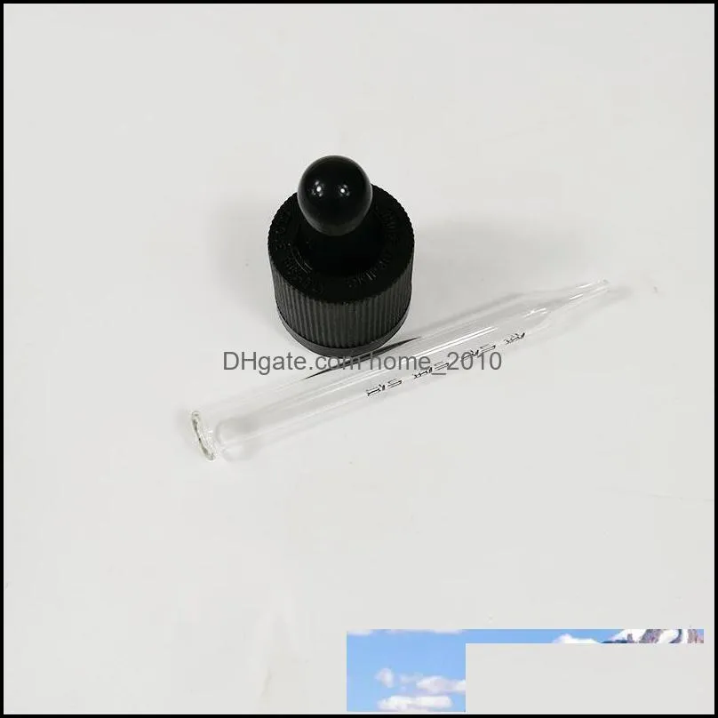 glass dropper black white child tamperproof cap with rubber nipple pipette 77mm for 30ml glass bottles