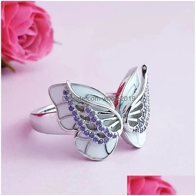 fashion jewely butterfly ring exquisite diamond zircon enamel colored butterfly lady ring