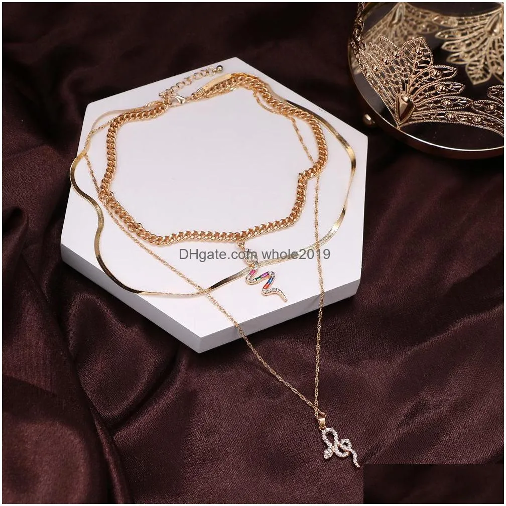 fashion jewelry vintage multilayer curved snake pendant necklace chain necklaces