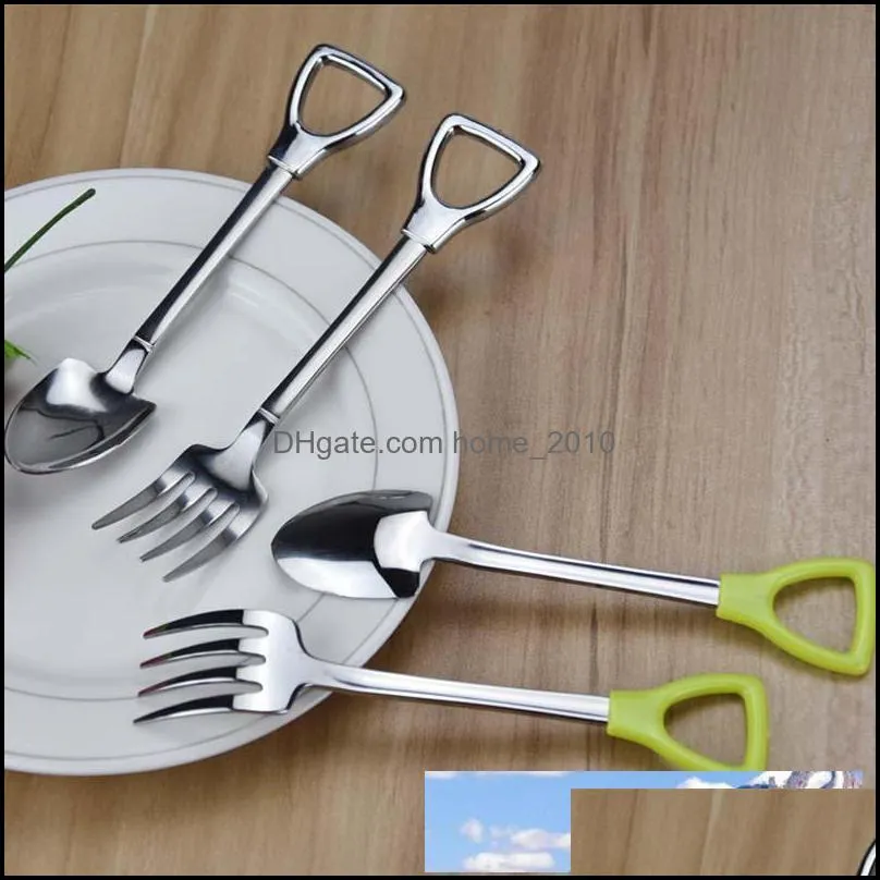 stainless steel spoon fork shovel shape cake coffee ice cream soup spoon long handle honey teaspoons for children
