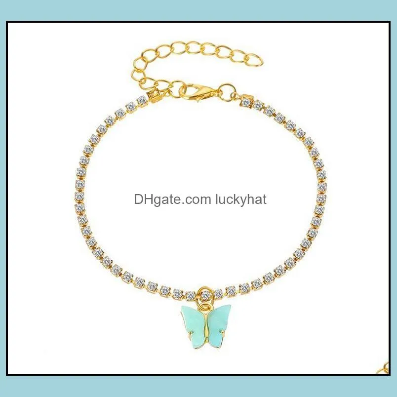 sweet cute butterfly anklet rhinestone crystal ankle bracelet boho beach acrylic anklets for women sandals foot bracelets