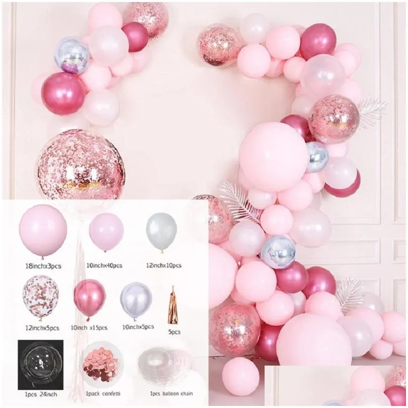 party decoration 86pcs/set macaron balloon garland arch kit baby pink balloons confetti for shower girl birthday wedding