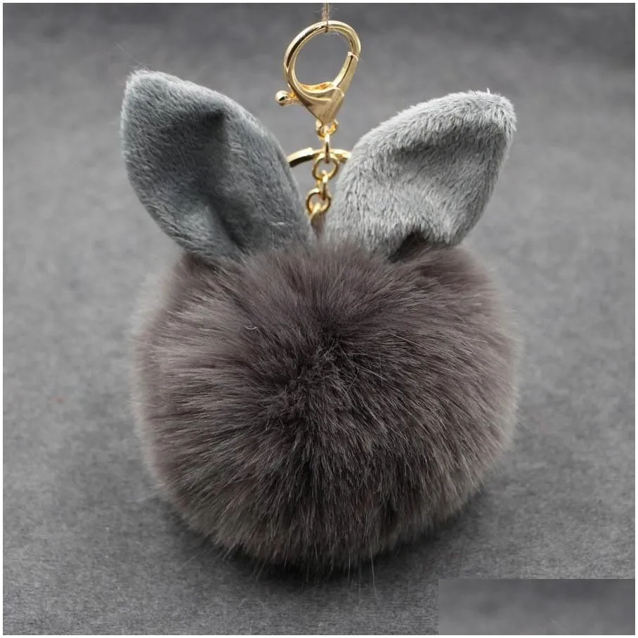 fluffy rabbit fur pompom key rings women girl cute pompoms keychain puff ball keyfobs female jewelry party gifts