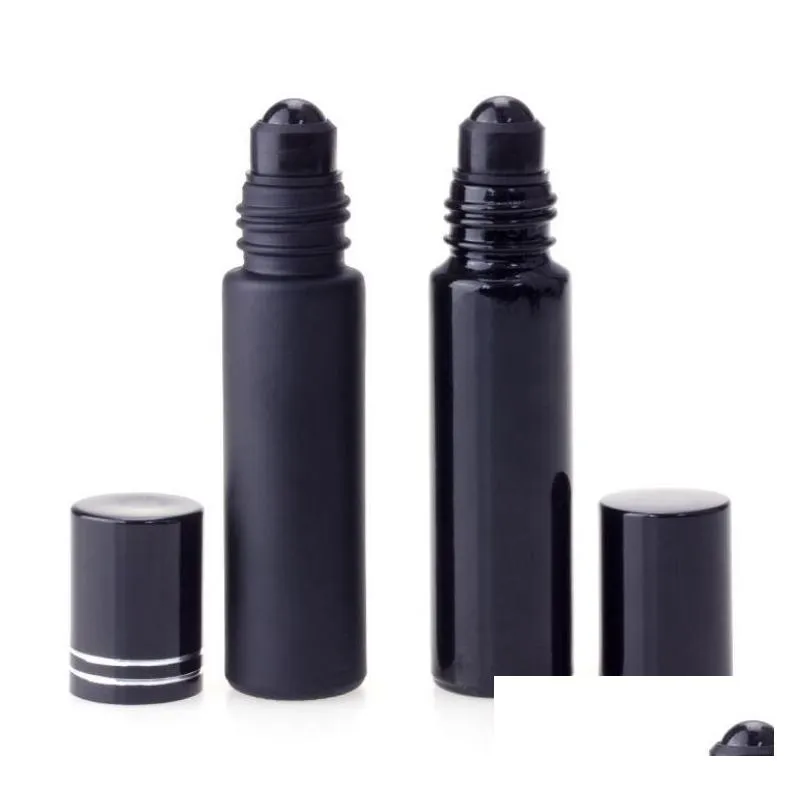 fashional new 10ml black  oil bottle glass roll on perfume crystal roller ball bottles black matte glossy bottle