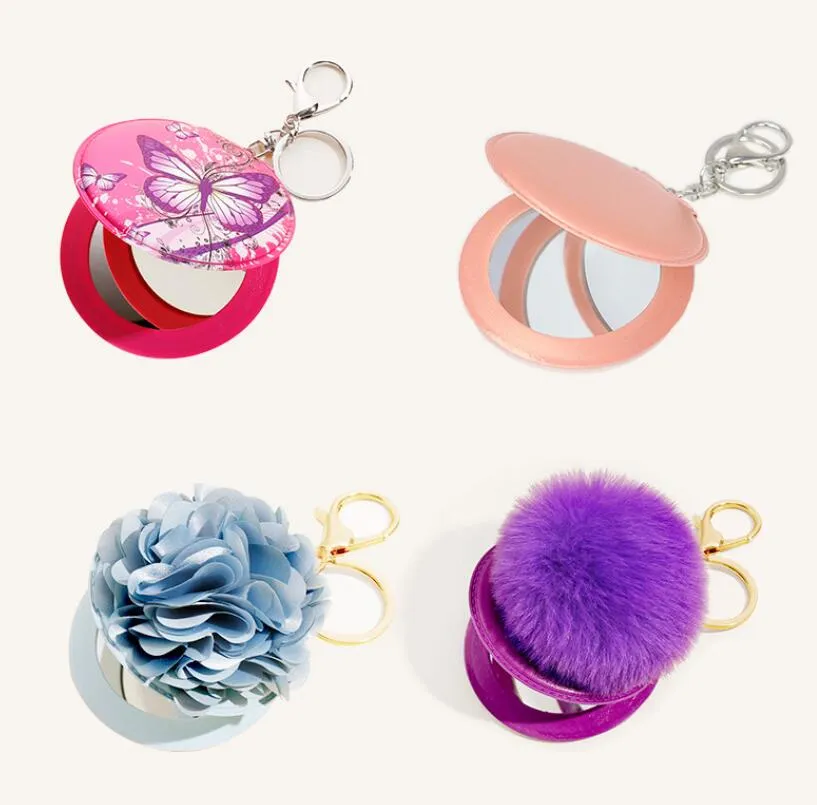 women flower makeup key rings lip mirror decorative bag pendants charms keychains accessories fashion jewelry gifts