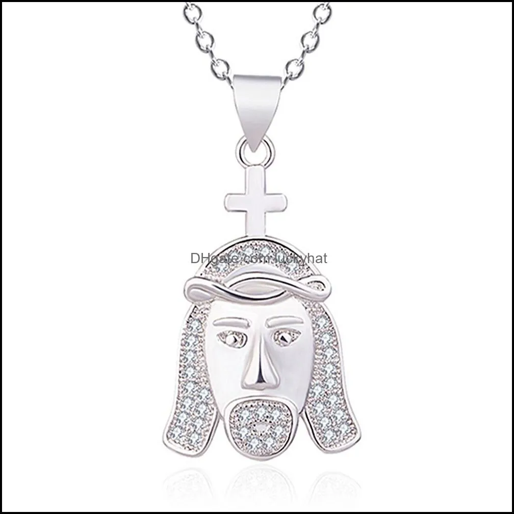 hip hop necklaces crown jesus head pendant necklace with diamond necklace party birthday gift hip hop jewelry