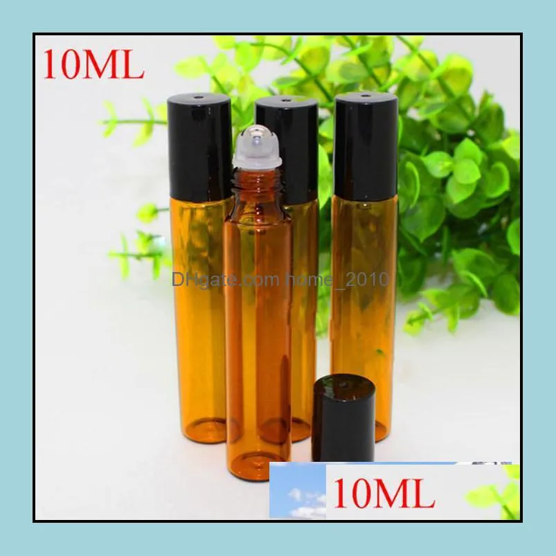 1200pcs/lot 10ml amber glass roll on bottle with stainless steel roller ball essential oils brown perfume bottles