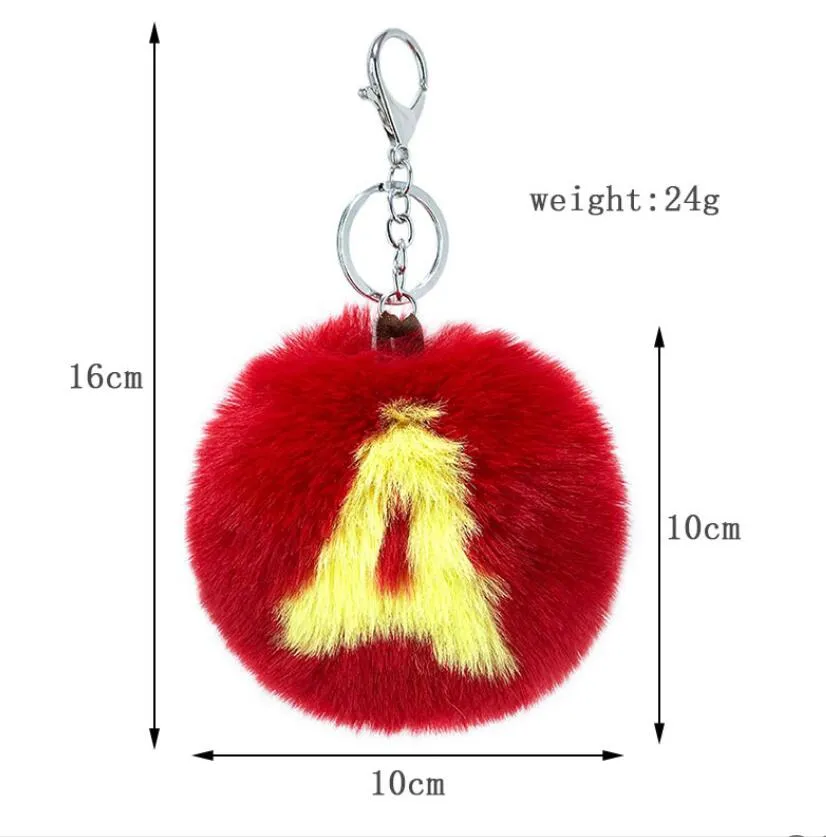 26 alphabet key rings artificial rabbit fur ball keychains pendant soft and plush pompom letters keyfobs jewelry