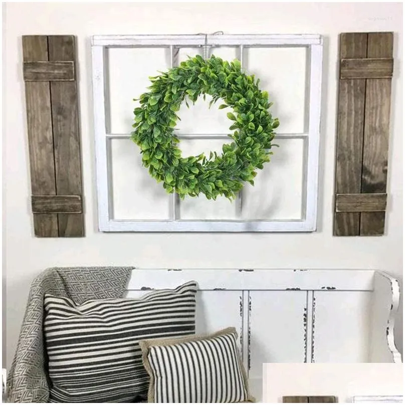 decorative flowers artificial green leaf wreath round faux boxwood garland for front door window room decoration