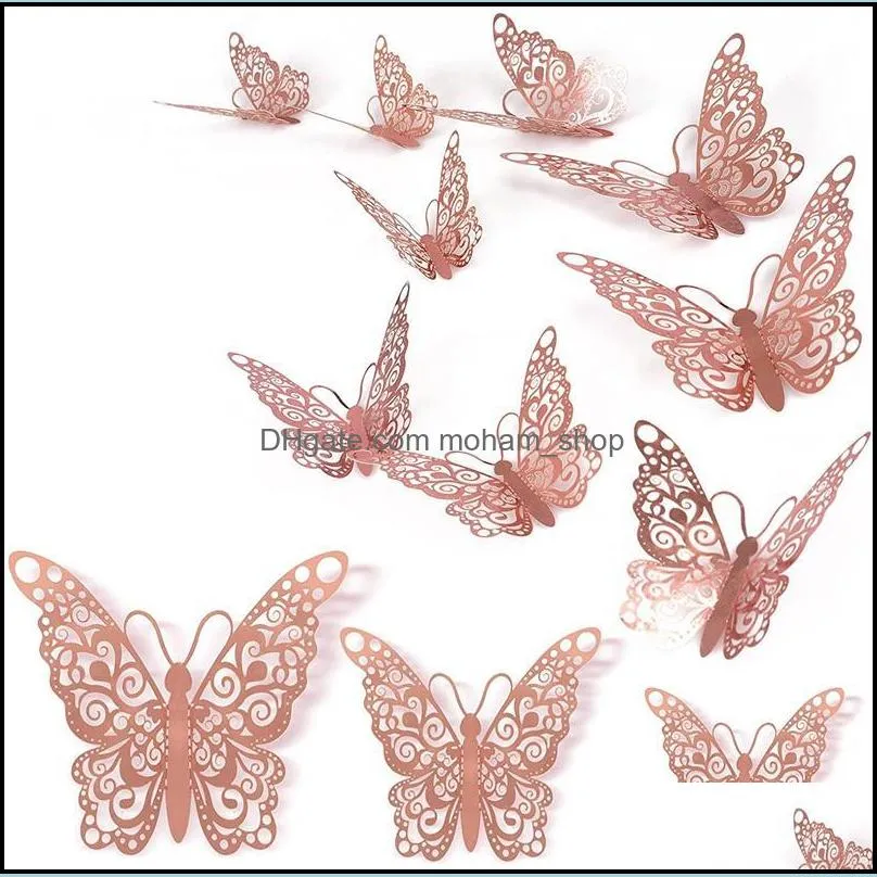  butterfly decals 12pcs wall stickers 3d refrigerator decor 3 sizes for party bedroom wedding living room cake decorating rre11769