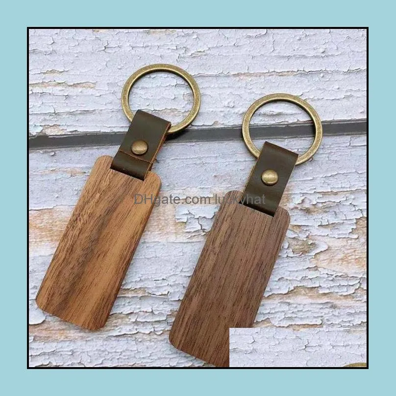 personalized leather keychain pendant beech wood carving keychains luggage decoration key ring diy fathers day gift