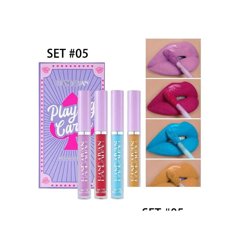 purple lipstick lipsticks lip gloss new poker packing 4 colors in one box matte fog effect non stick cup waterproof does not fade easily nutritious containing