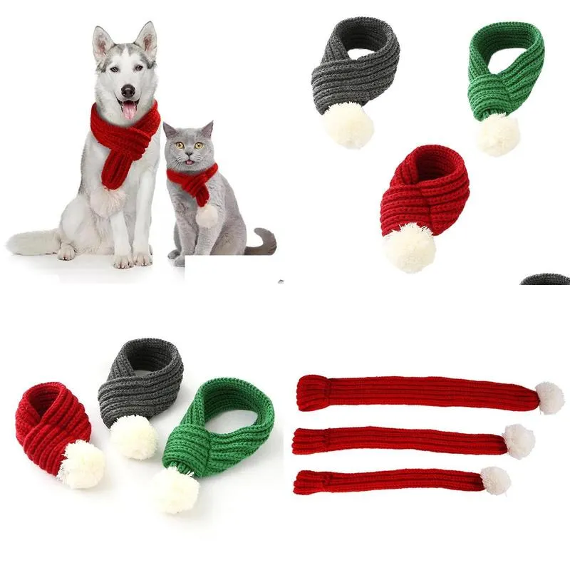 dog apparel 1pc winter warm pet supplies fashion year knit scarf cat accessories red gray green s m l size