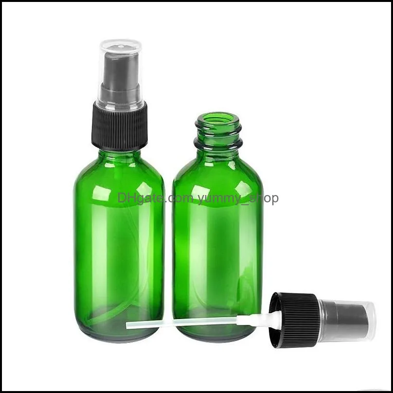 green glass bottle bottles with black fine mist pump sprayer designed for essential oils perfumes cleaning products aromatherapy